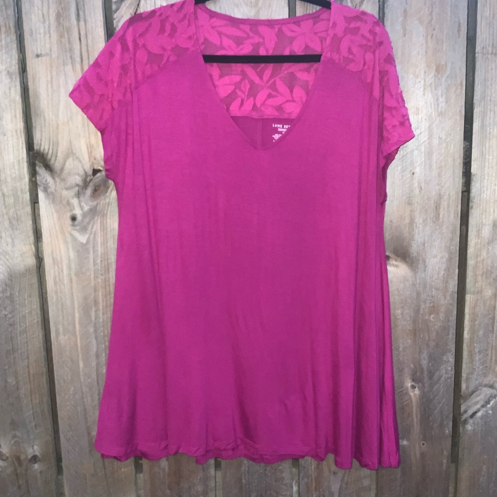 Lane Bryant Fuchsia Lace Sleeve Top 14/16